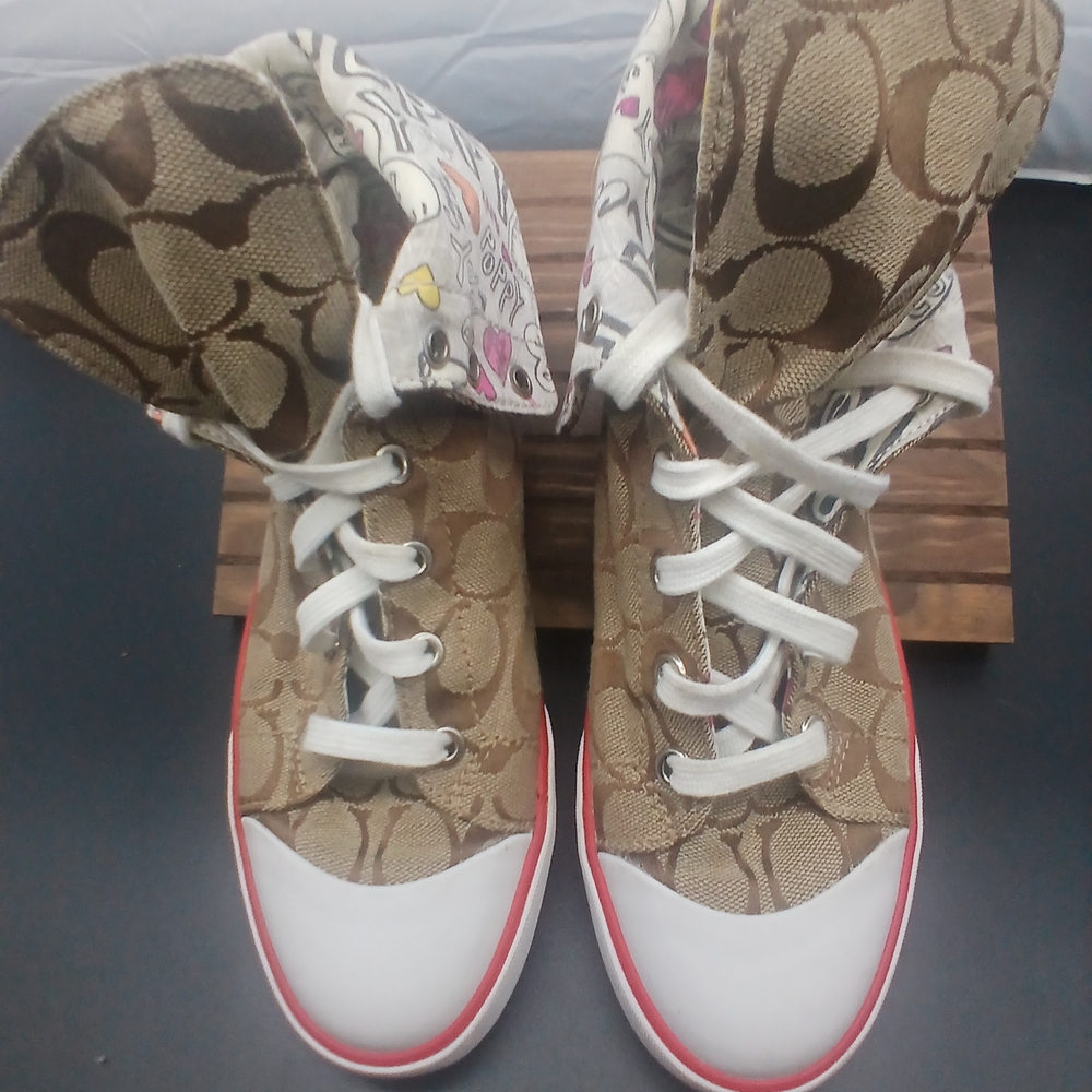 Coach White and Pink High-Top Sneakers